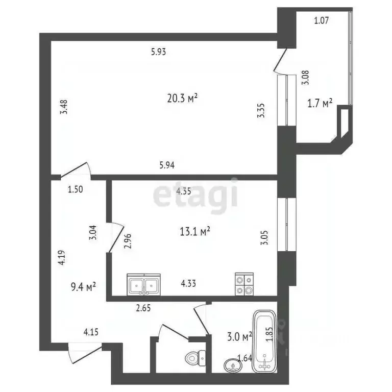 1-к кв. Башкортостан, Стерлитамак ул. Худайбердина, 222 (48.8 м) - Фото 2