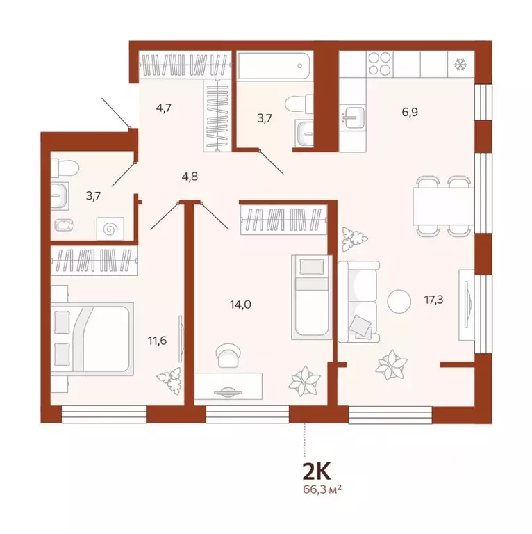 2-к кв. Тюменская область, Тюмень  (66.32 м) - Фото 0