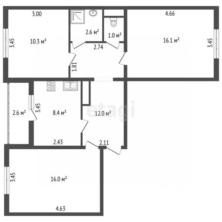 3-к кв. Санкт-Петербург просп. Энтузиастов, 28К3 (66.7 м) - Фото 1