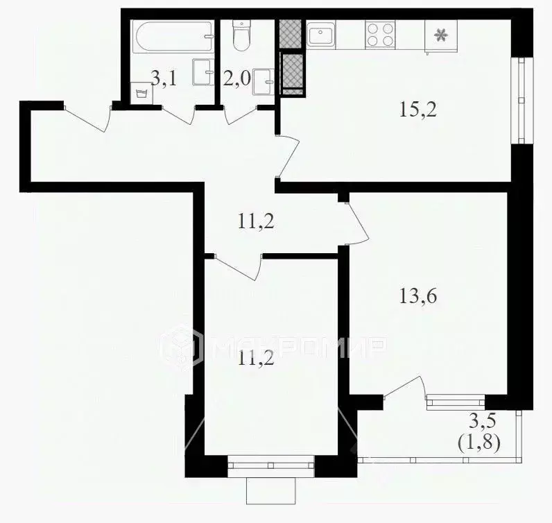 2-к кв. Москва ул. Берзарина, 32 (57.4 м) - Фото 2