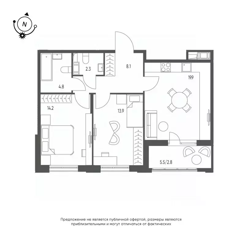 2-к кв. омская область, омск зеленая река мкр, 13 (66.0 м) - Фото 0