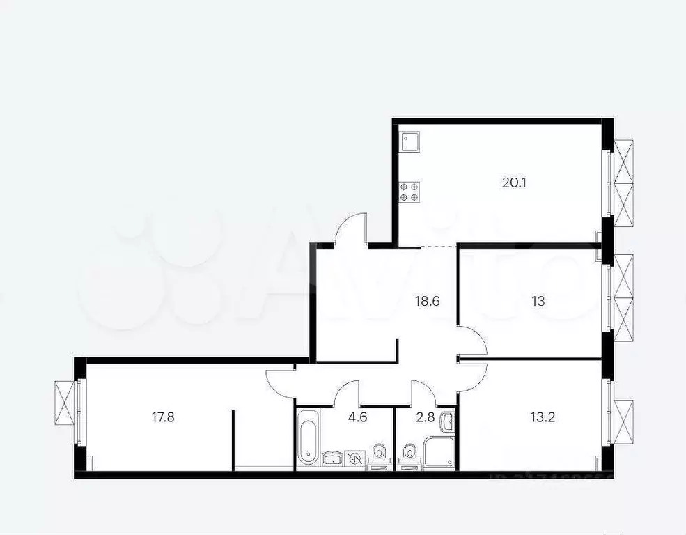 3-к. квартира, 91 м, 14/17 эт. - Фото 0