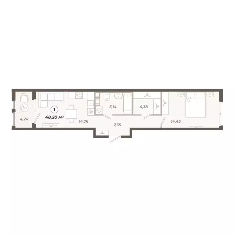 1-к кв. Санкт-Петербург ул. Коли Томчака, 21Д (48.2 м) - Фото 1