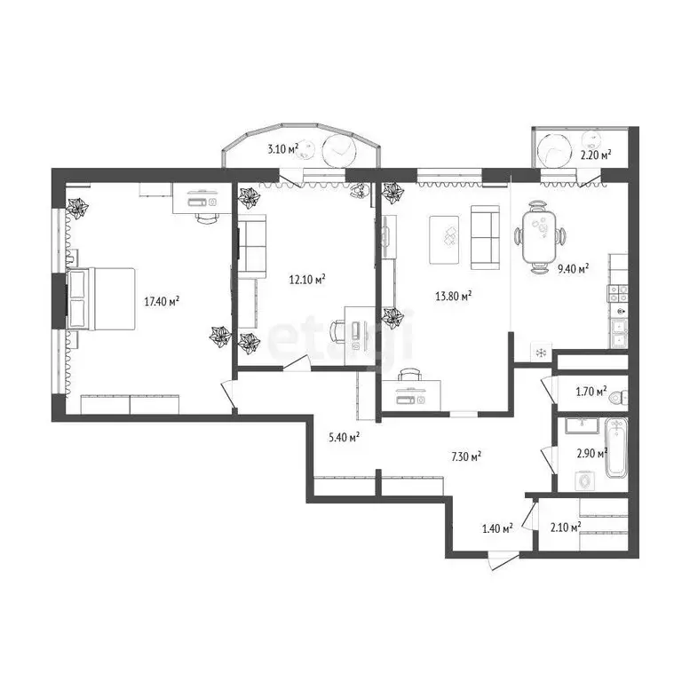 3-комнатная квартира: Тюмень, улица Героев Космоса, 23 (73.5 м) - Фото 1