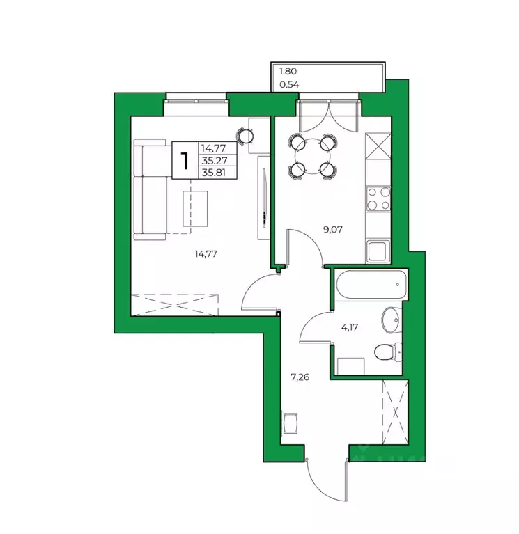 1-к кв. Башкортостан, Уфимский район, Зубовский сельсовет, с. Зубово ... - Фото 1