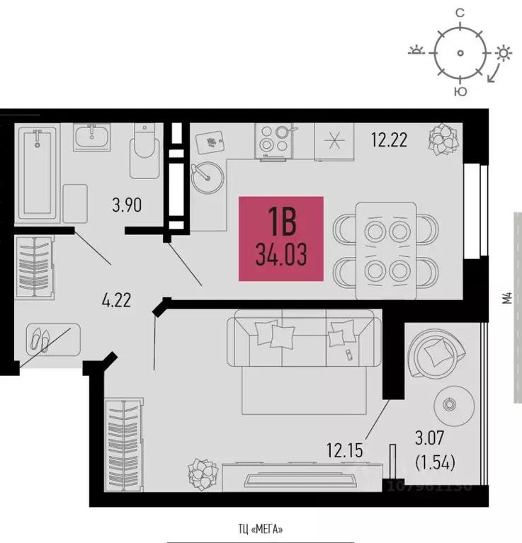 1-к кв. Ростовская область, Аксай  (34.03 м) - Фото 1