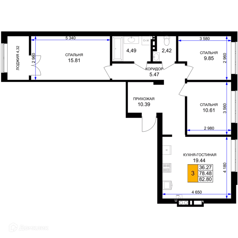 Продаётся 3-к квартира, 82.8 м - Фото 0