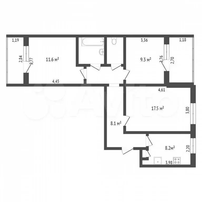 3-к. квартира, 60 м, 3/9 эт. - Фото 0