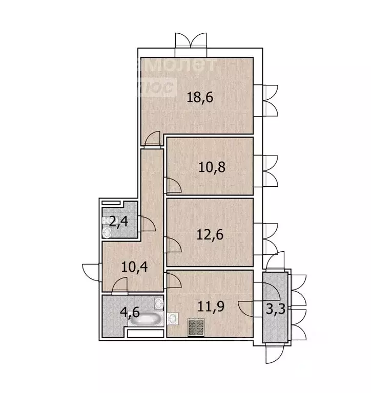 3-к кв. Башкортостан, Уфа ул. Рихарда Зорге, 15/3 (73.0 м) - Фото 1