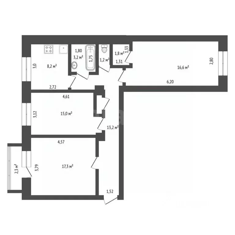 3-к кв. Башкортостан, Уфа Кольцевая ул., 61 (77.0 м) - Фото 1