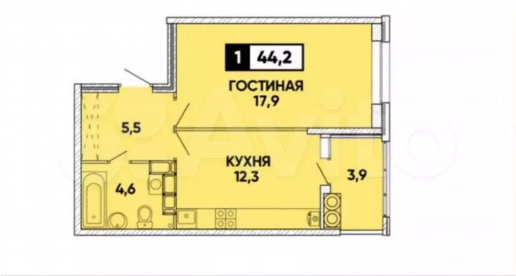 1-к. квартира, 44,2 м, 20/24 эт. - Фото 0