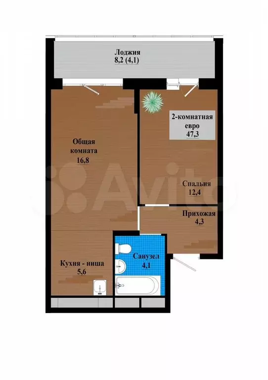 2-к. квартира, 47,3 м, 8/12 эт. - Фото 0