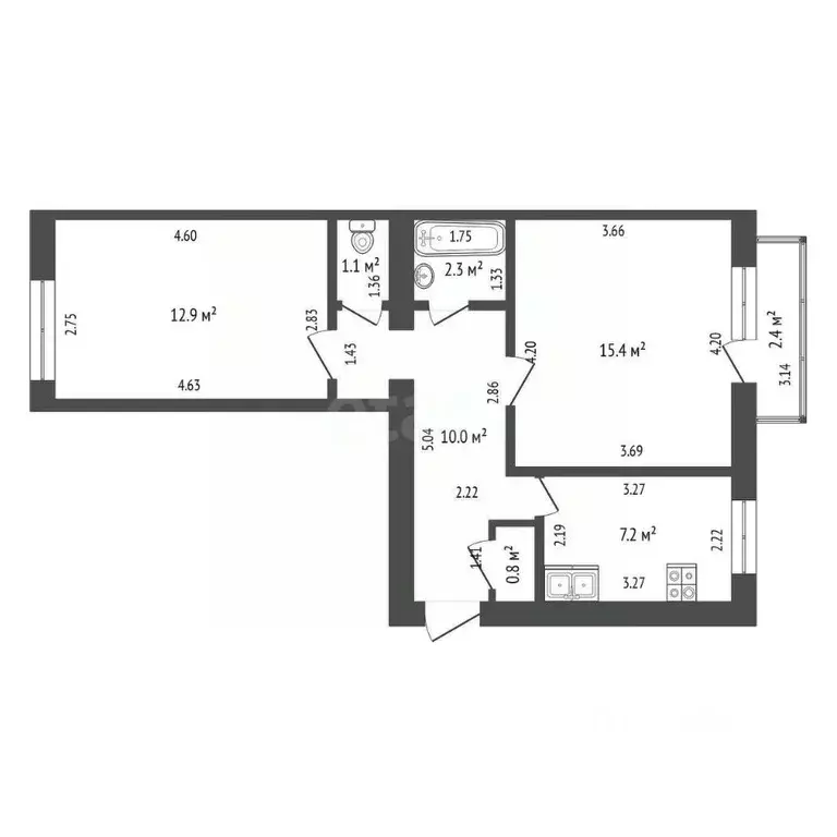 2-к кв. Башкортостан, Стерлитамак ул. Николаева, 4 (49.7 м) - Фото 2
