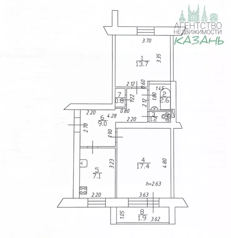 2-к кв. Татарстан, Казань Окольная ул., 30 (51.8 м) - Фото 2