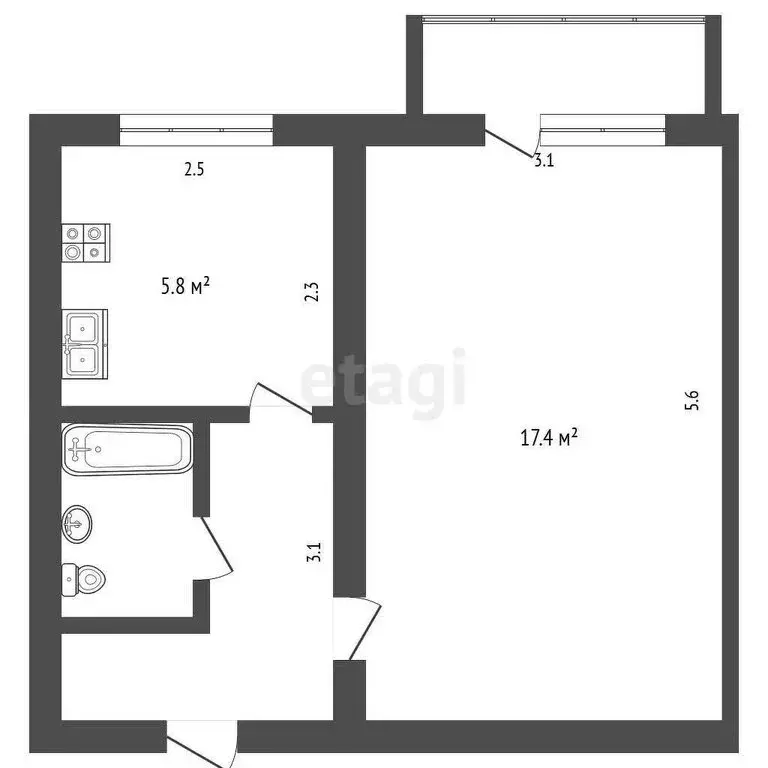 1-комнатная квартира: Алушта, улица Ленина, 60 (32.7 м) - Фото 0