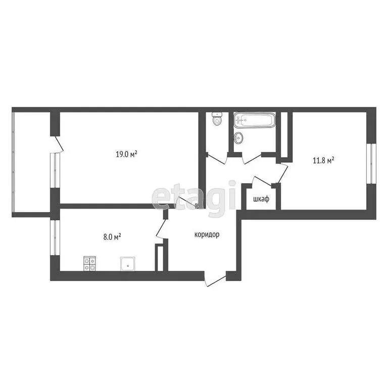 2-комнатная квартира: Тюмень, улица Космонавтов, 8 (47.5 м) - Фото 1