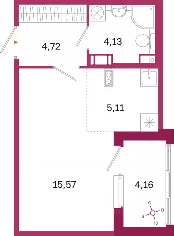 Студия Санкт-Петербург Курская ул., 27 (31.61 м) - Фото 0