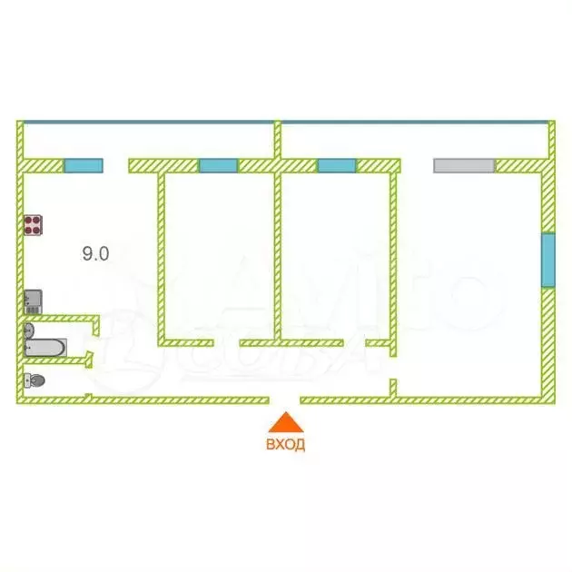 3-к. квартира, 71 м, 1/9 эт. - Фото 0