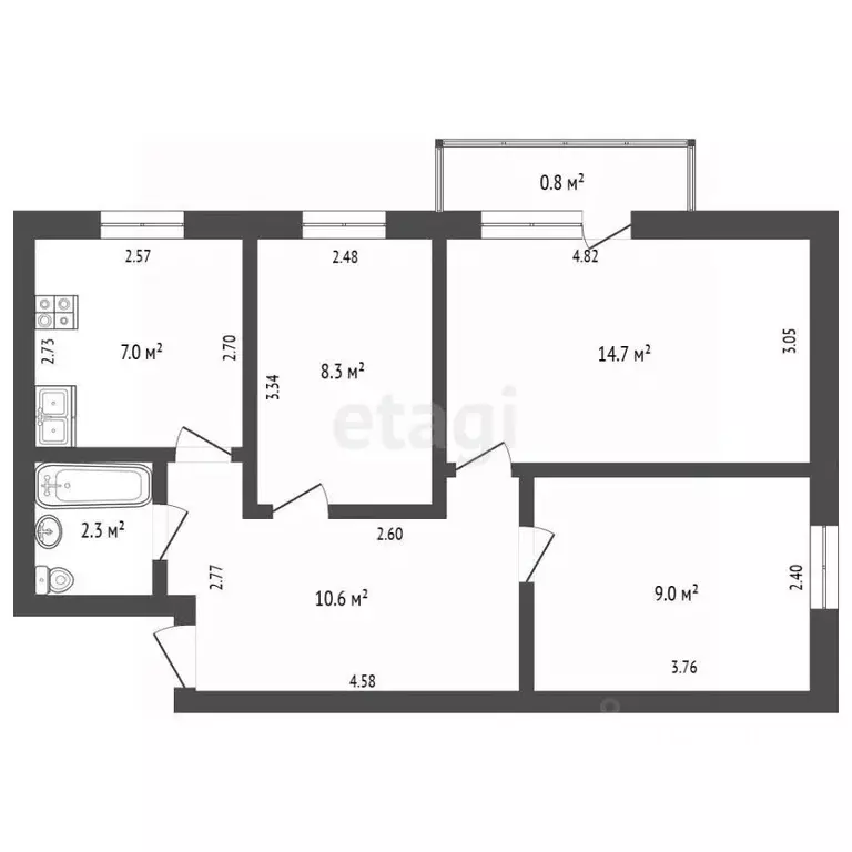 3-к кв. Башкортостан, Стерлитамак ул. Механизации, 3Б (51.9 м) - Фото 1