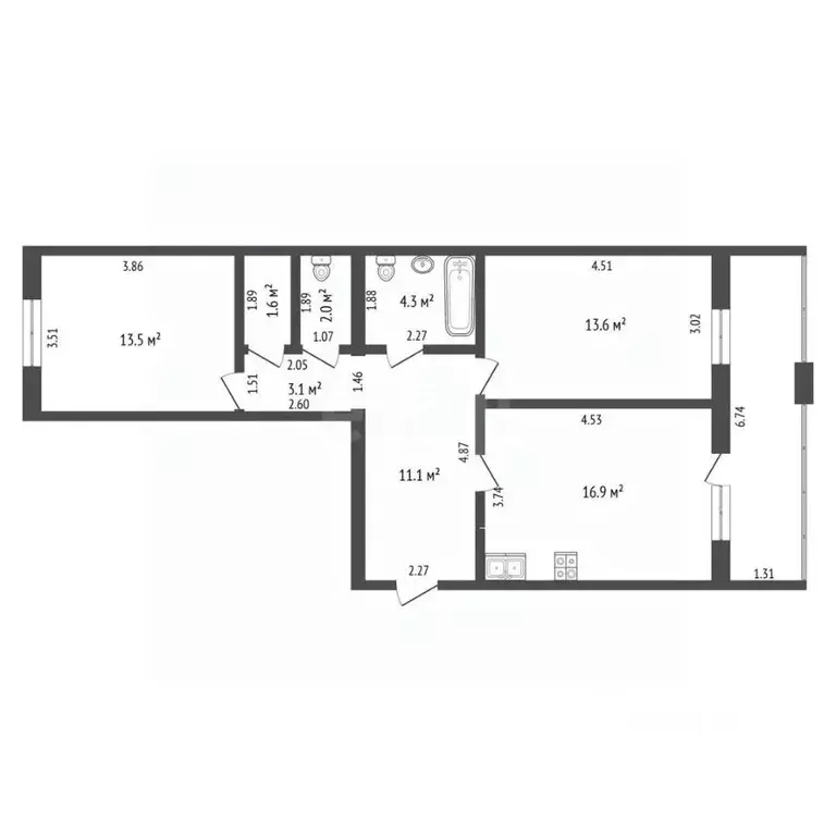 2-к кв. Тюменская область, Тюмень ул. Тимофея Кармацкого, 7 (66.9 м) - Фото 1