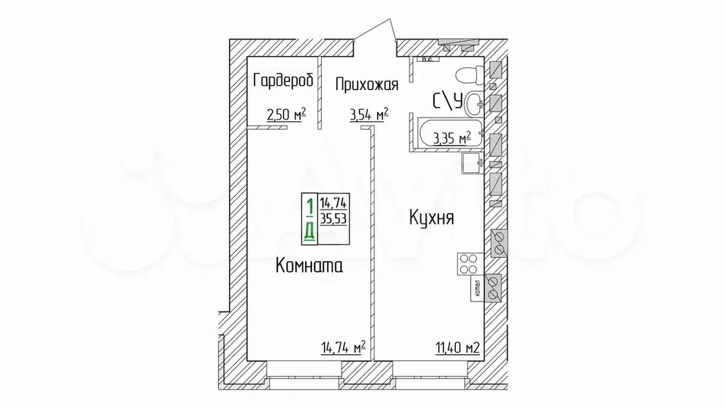1-к. квартира, 35,5 м, 5/6 эт. - Фото 0