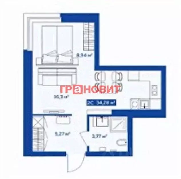 Студия Новосибирская область, Новосибирск ул. Кирова, 113/2 (33.33 м) - Фото 1