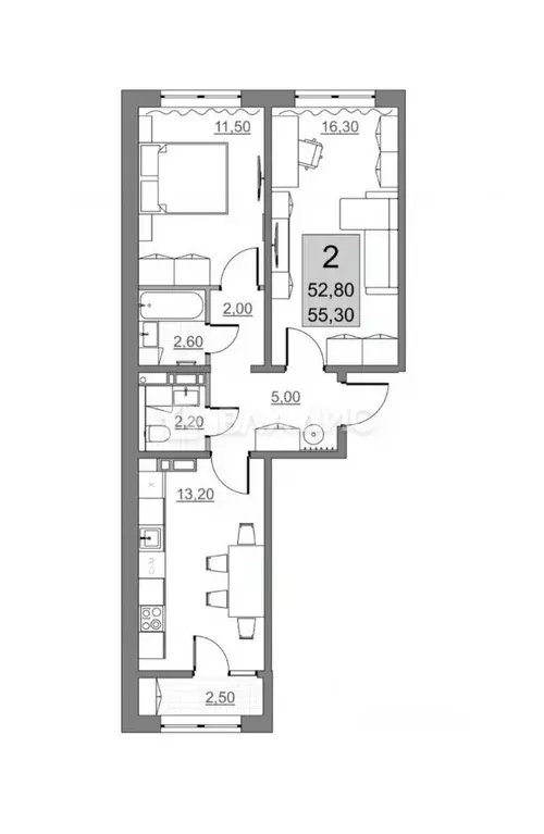 2-к кв. Саратовская область, Балаково Строительная ул., 37А/1 (53.0 м) - Фото 1