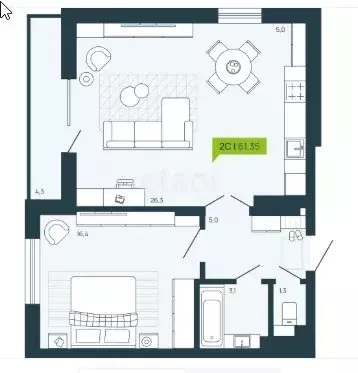 Продаётся 2-к квартира, 61.35 м - Фото 0