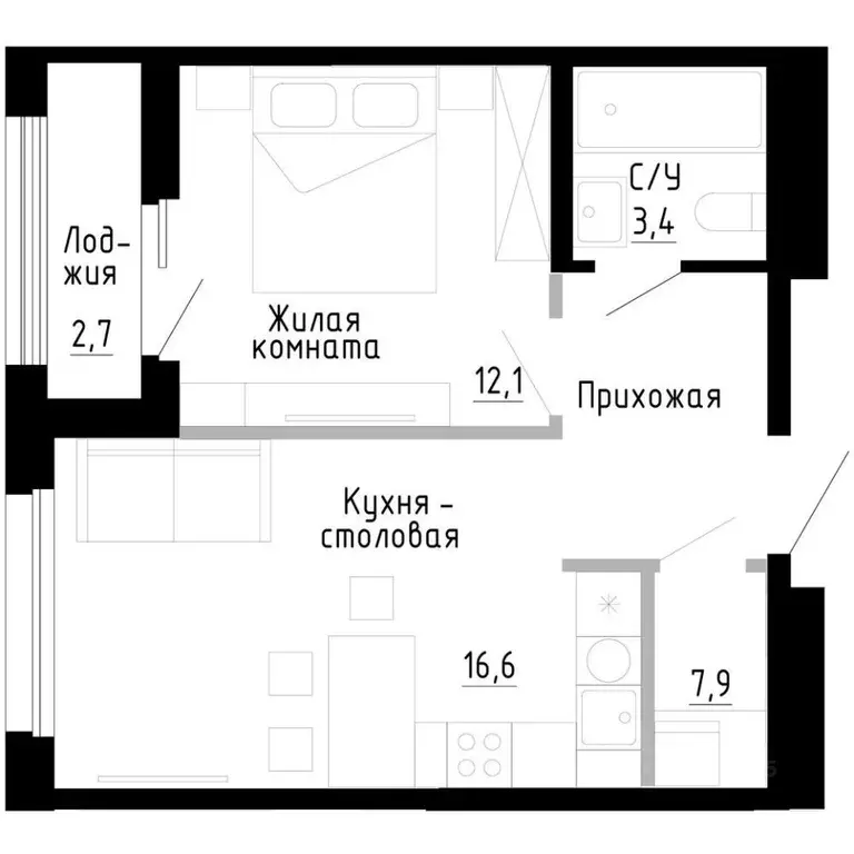1-к кв. Приморский край, Владивосток 7Я жилой комплекс (41.4 м) - Фото 0