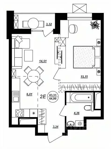 2-к кв. Хабаровский край, Хабаровск ул. Демьяна Бедного (44.99 м) - Фото 1