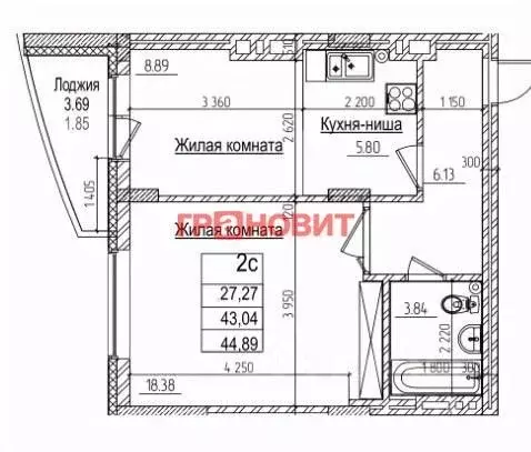 2-к кв. Новосибирская область, Новосибирск ул. Дуси Ковальчук, 242 ... - Фото 1