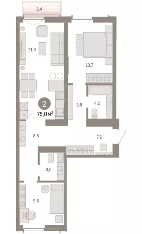 2-комнатная квартира: Новосибирск, Большевистская улица, 66 (75.03 м) - Фото 2