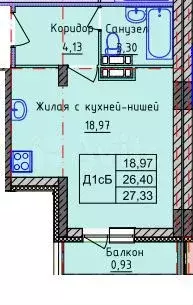 квартира-студия, 27,3 м, 3/10 эт. - Фото 0