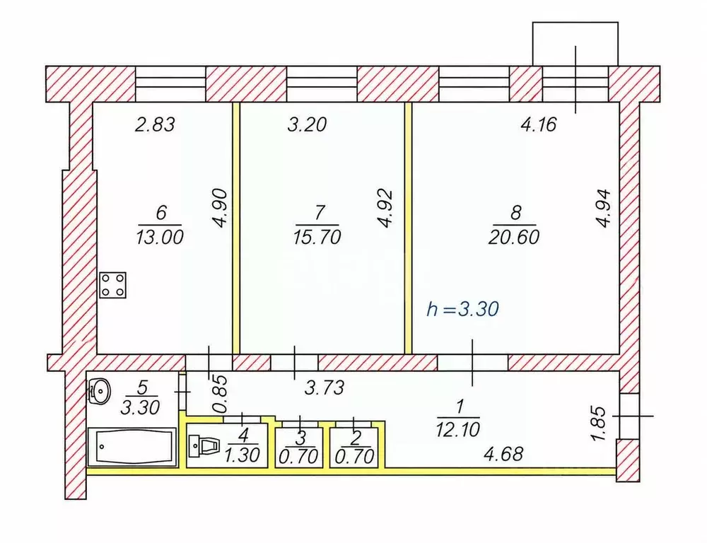 2-к кв. Чувашия, Чебоксары Ленинградская ул., 14 (67.4 м) - Фото 2