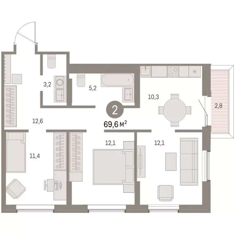 2-комнатная квартира: Курган, жилой район Центральный, ЖК Дом Кино ... - Фото 1