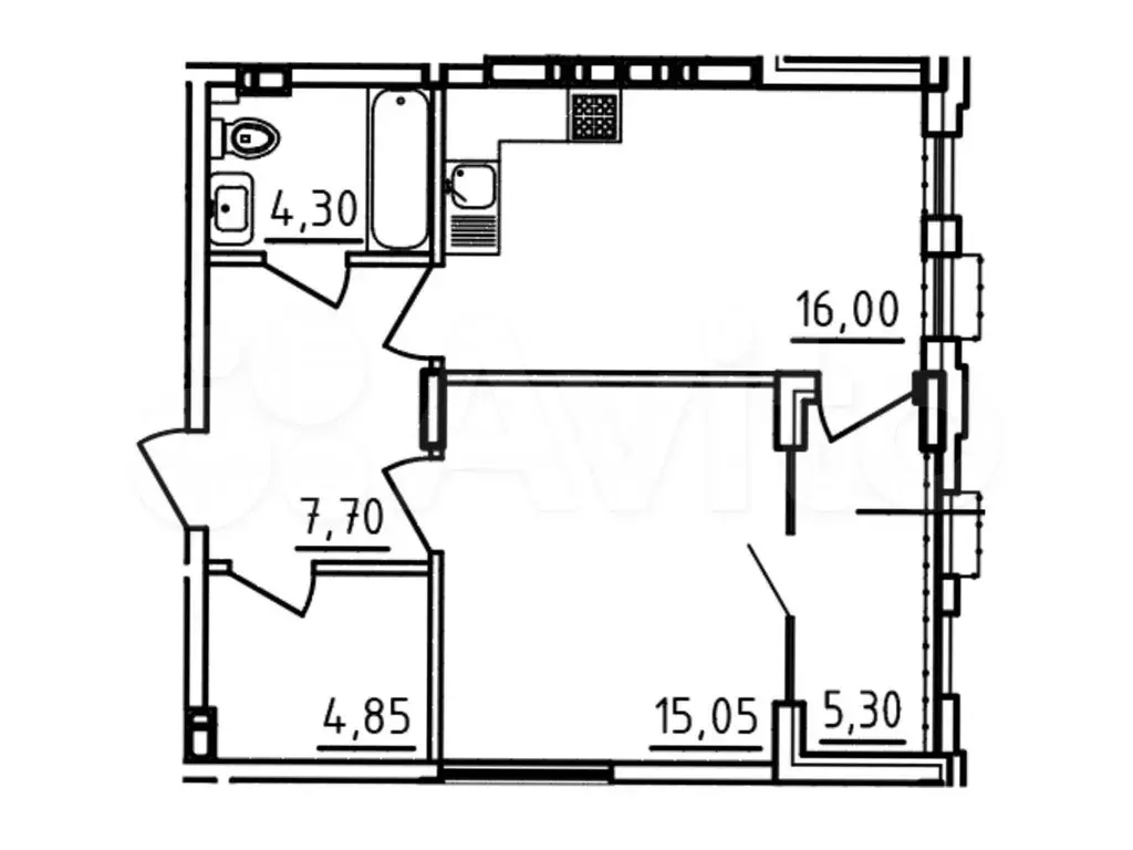 1-к. квартира, 50,6 м, 4/9 эт. - Фото 1