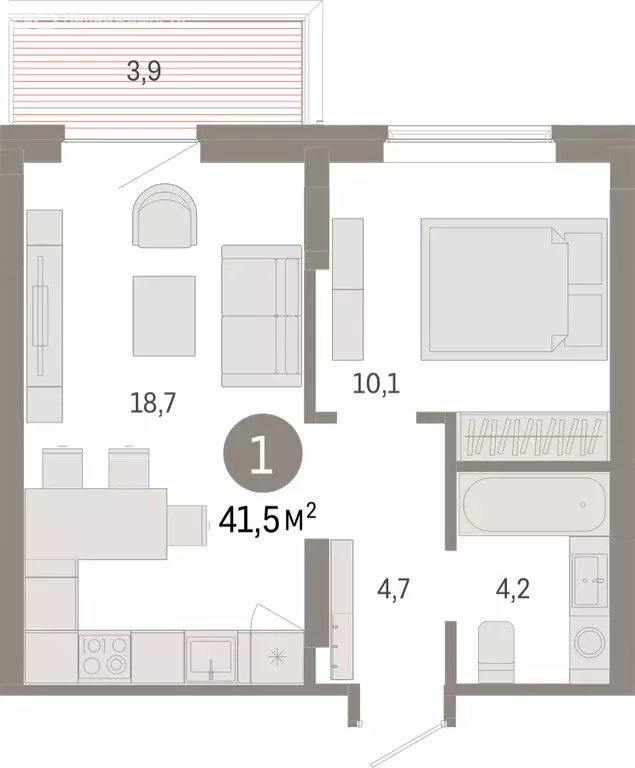 1-комнатная квартира: Омск, Кировский округ (41.54 м) - Фото 1