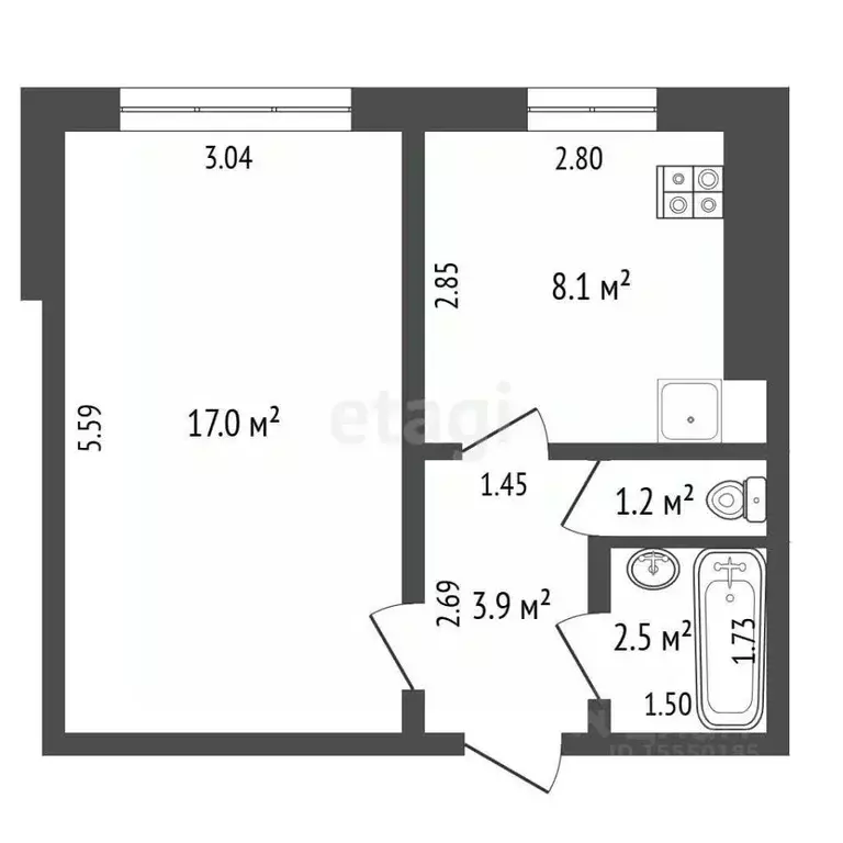 1-к кв. Самарская область, Самара Ташкентская ул., 214 (32.8 м) - Фото 2