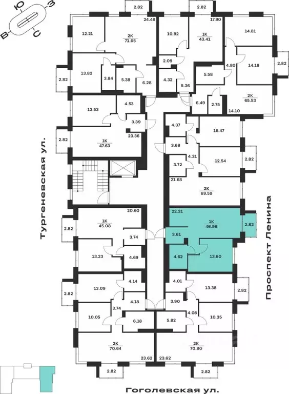 1-к кв. Тульская область, Тула Гоголевская ул., 43 (46.96 м) - Фото 1