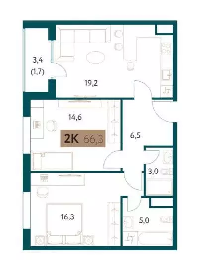 Продаётся 2-к квартира, 66 м - Фото 1
