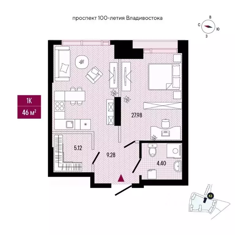 1-к кв. Приморский край, Владивосток просп. 100-летия Владивостока, ... - Фото 2