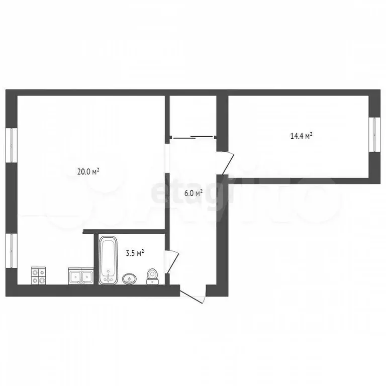 2-к. квартира, 43,9 м, 4/5 эт. - Фото 0