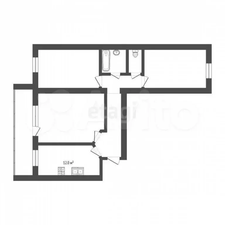 3-к. квартира, 61 м, 3/6 эт. - Фото 0