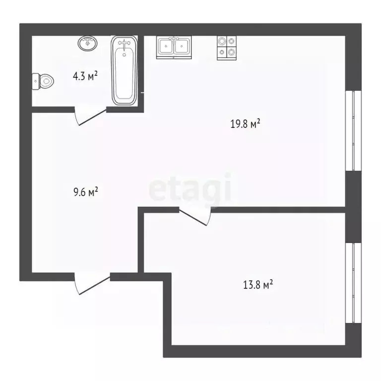 1-к кв. Тюменская область, Тюмень Новгородская ул., 22 (47.5 м) - Фото 2