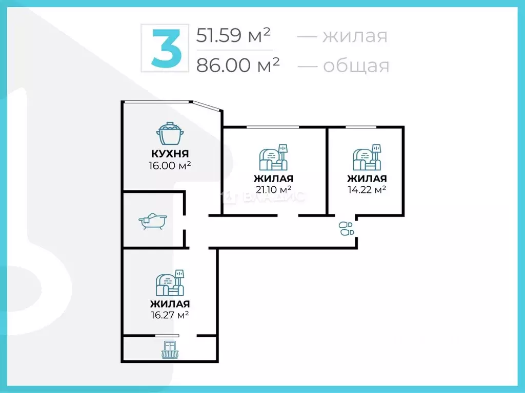 3-к кв. Волгоградская область, Волгоград ул. Расула Гамзатова, 11 ... - Фото 1