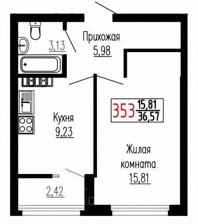 1-к кв. Свердловская область, Екатеринбург ул. Лыжников, 3 (36.6 м) - Фото 1