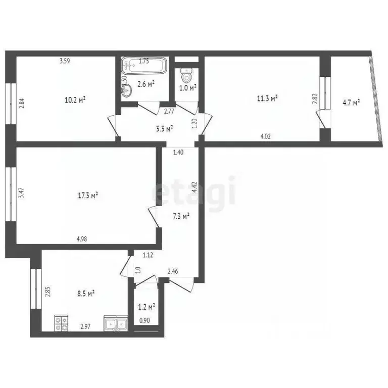 2-к кв. Смоленская область, Смоленск ул. Рыленкова, 48 (68.6 м) - Фото 1