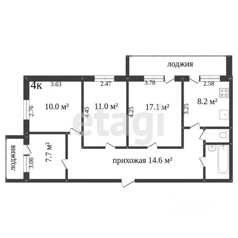 4-к кв. Воронежская область, Воронеж ул. Ломоносова, 114/5 (79.4 м) - Фото 1