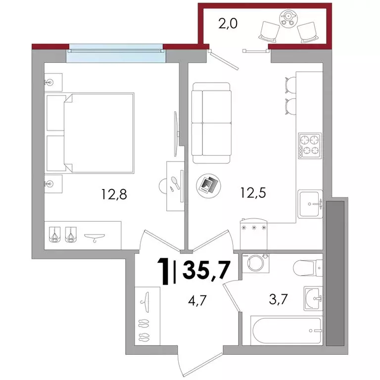 1-комнатная квартира: Тверь, улица С.Я. Лемешева, 6 (35.6 м) - Фото 1