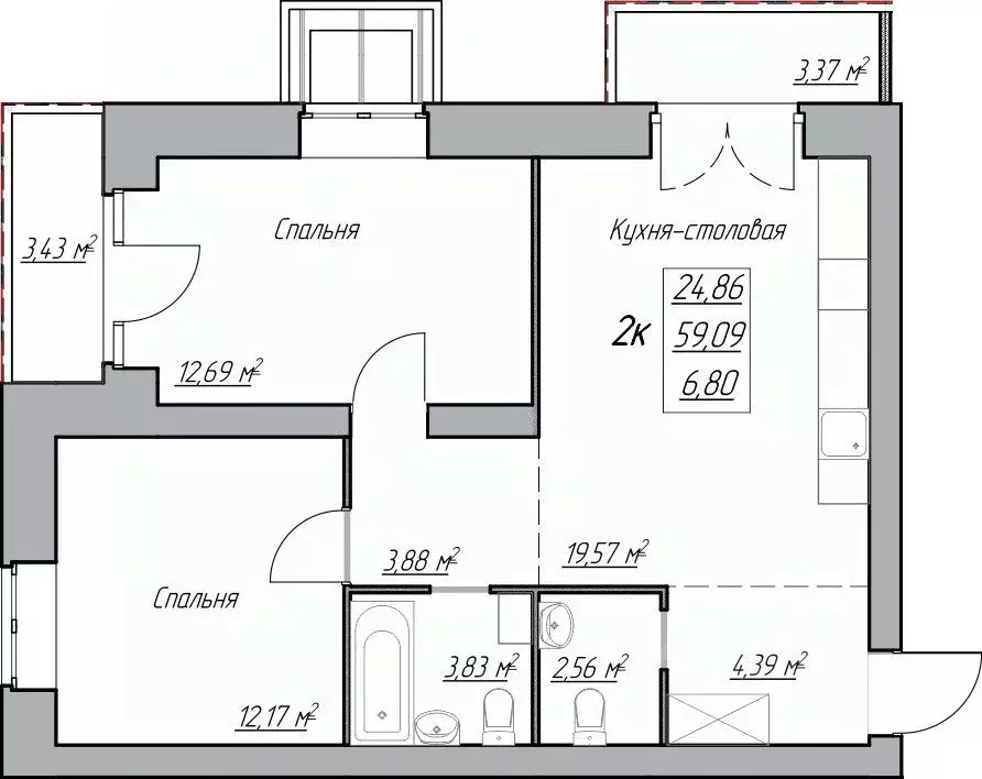 2-к кв. Вологодская область, Вологда ул. Карла Маркса, 59 (67.16 м) - Фото 0